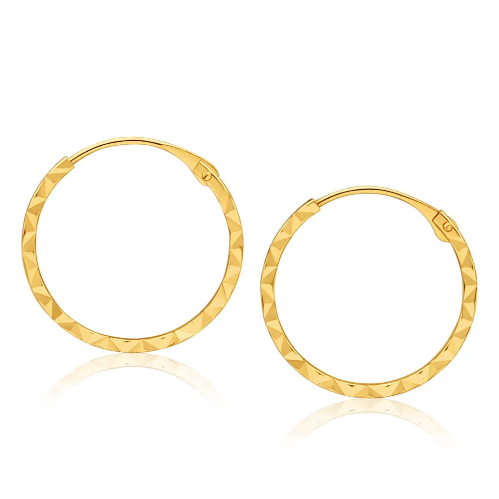 9ct Yellow Gold Diamond cut Sleepers Earrings in 15mm – Shiels Jewellers