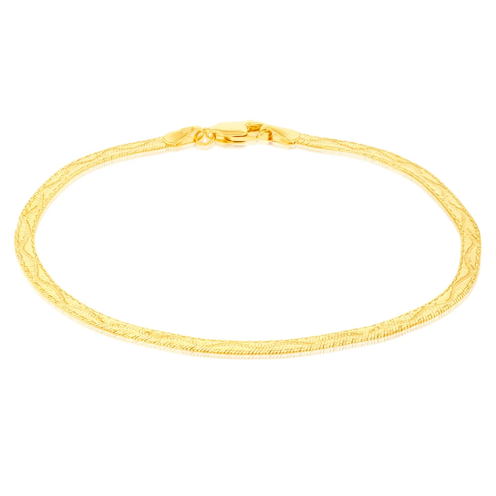 9ct Yellow Gold Diamond Cut Wave Herringbone 17.5cm Bracelet – Shiels Jewellers