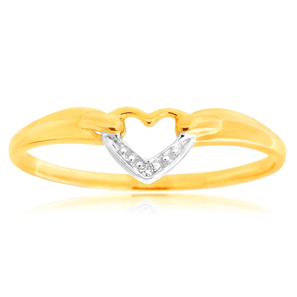 9ct Yellow Gold Diamond Heart Ring with 1 Brilliant Cut Diamond – Shiels Jewellers