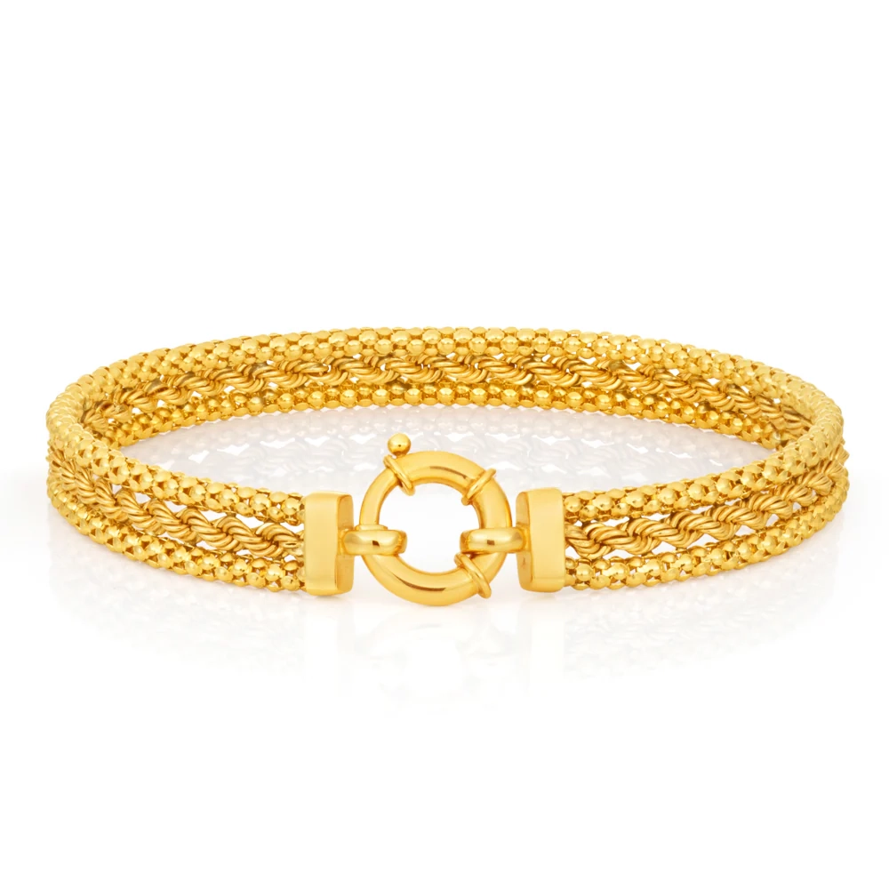 9ct Yellow Gold Fancy Mesh Bracelet with Bolt Ring 19cm – Shiels Jewellers