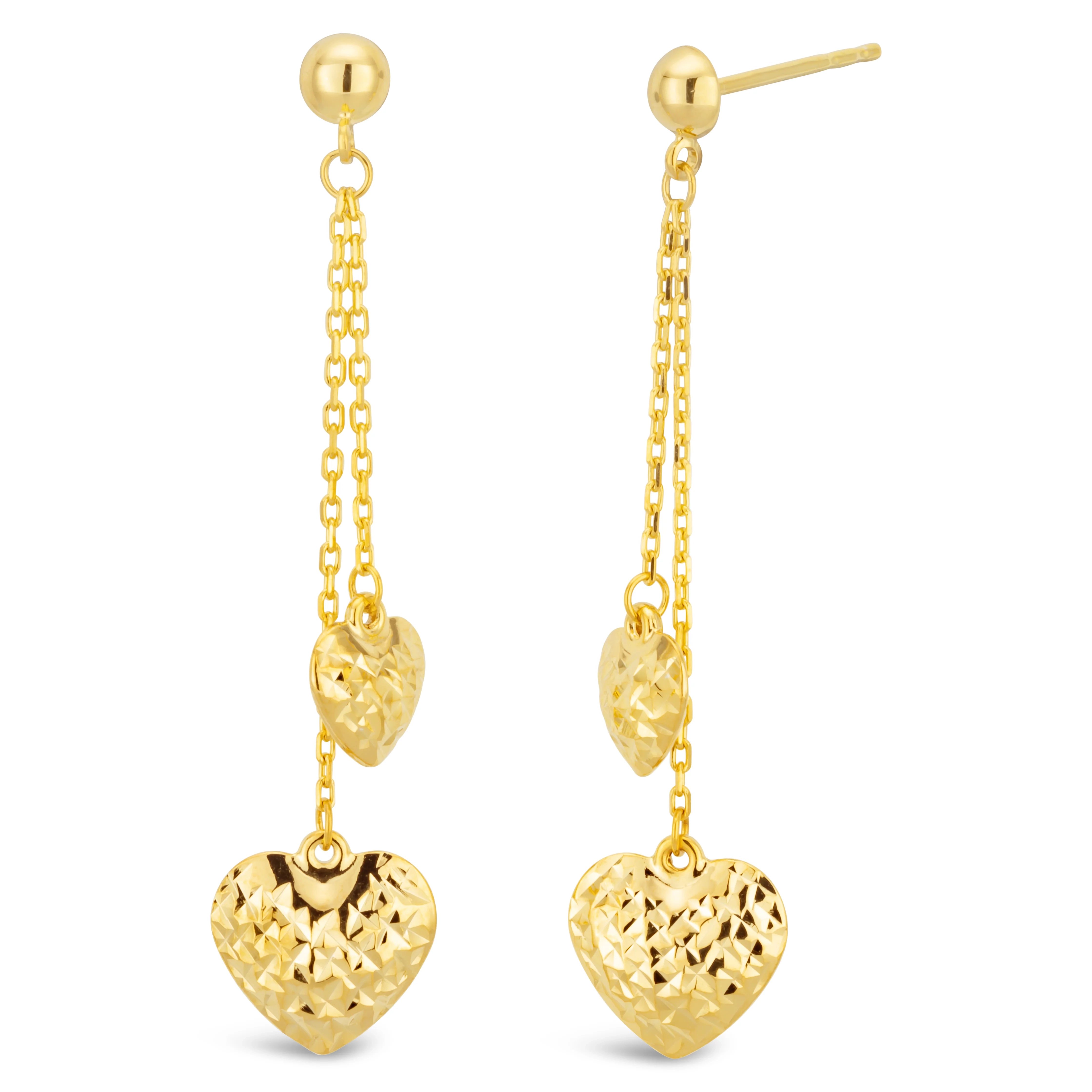 9ct Yellow Gold Filled Double Sided Diamond Cut 2x Heart Drop Earrings – Shiels Jewellers