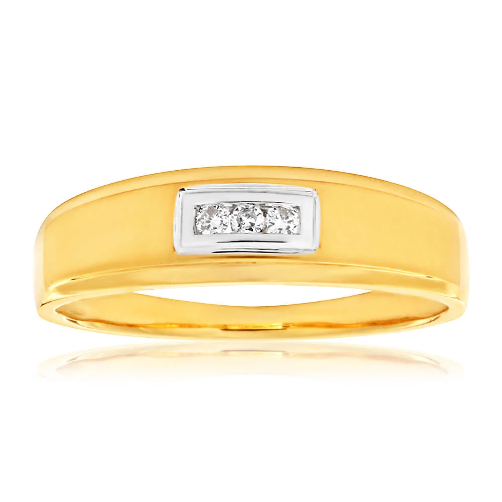 9ct Yellow Gold Matt Polished Gents Ring with 3 Diamonds – Shiels Jewellers