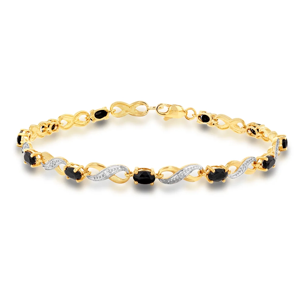 9ct Yellow Gold Natural Black Sapphire and Diamond Infinity Bracelet 1 – Shiels Jewellers