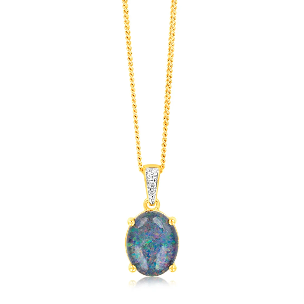 9ct Yellow Gold Oval Triplet Opal Diamond Pendant – Shiels Jewellers