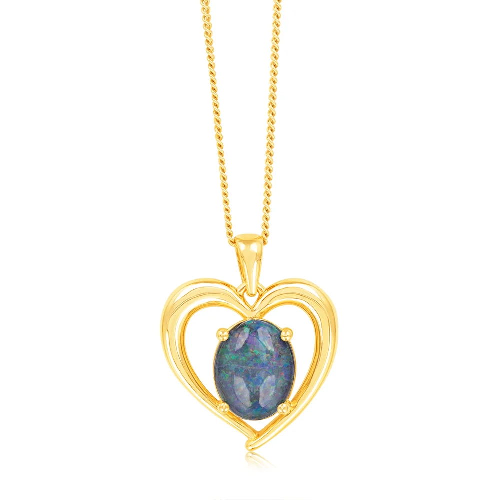 9ct Yellow Gold Oval Triplet Opal Heart Pendant – Shiels Jewellers