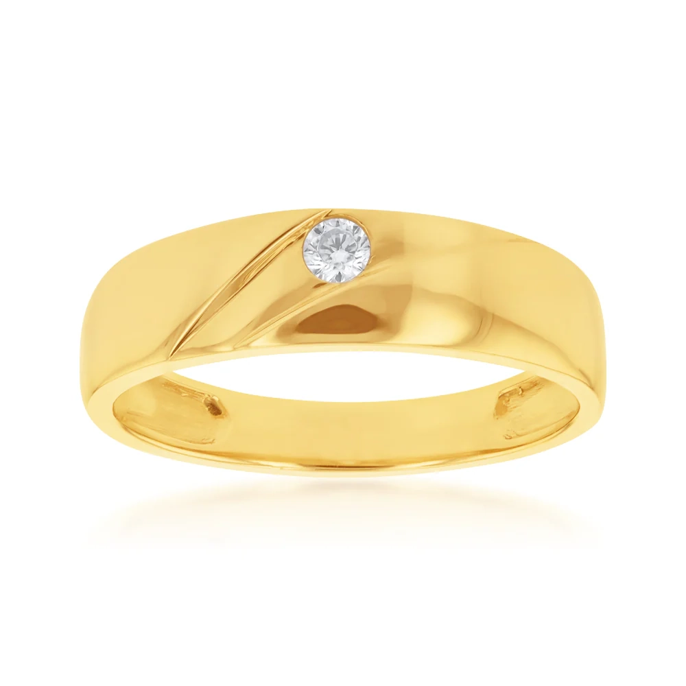 9ct Yellow Gold Round Cubic Zirconia Gents Ring – Shiels Jewellers