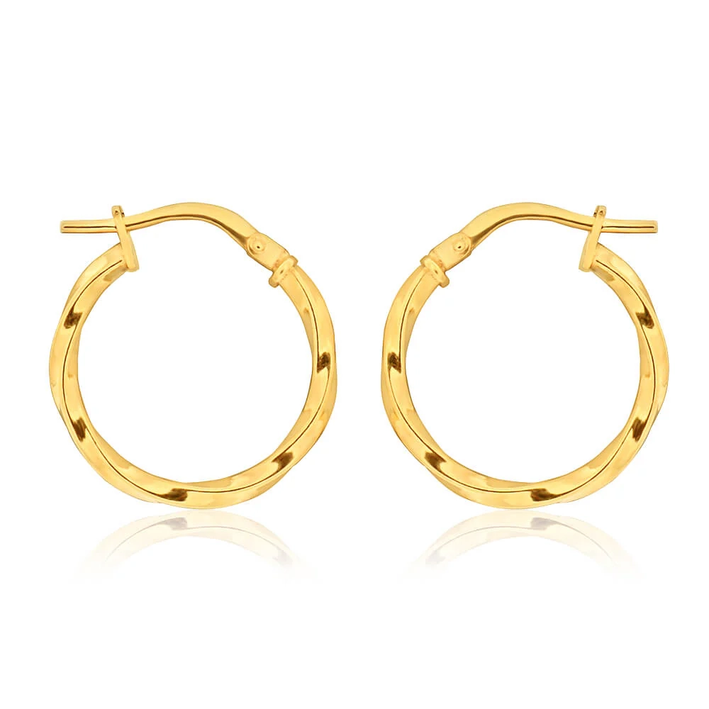 9ct Yellow Gold Silver Filled 15mm Twist Hoop Earrings – Shiels Jewellers