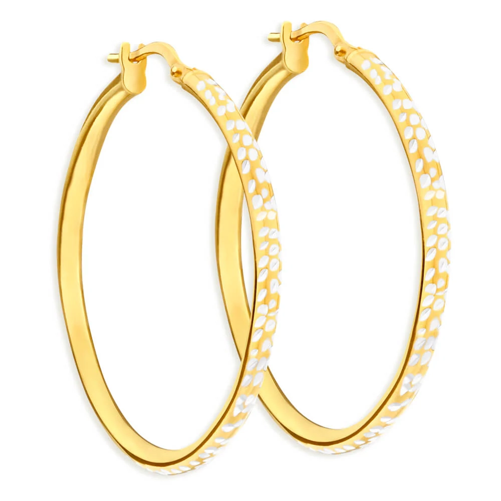 9ct Yellow Gold Silver Filled 30mm Hoop Earrings with diamond cut feat – Shiels Jewellers