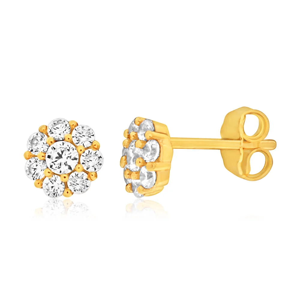 9ct Yellow Gold Silver Filled Cubic Zirconia Flower Stud Earrings – Shiels Jewellers