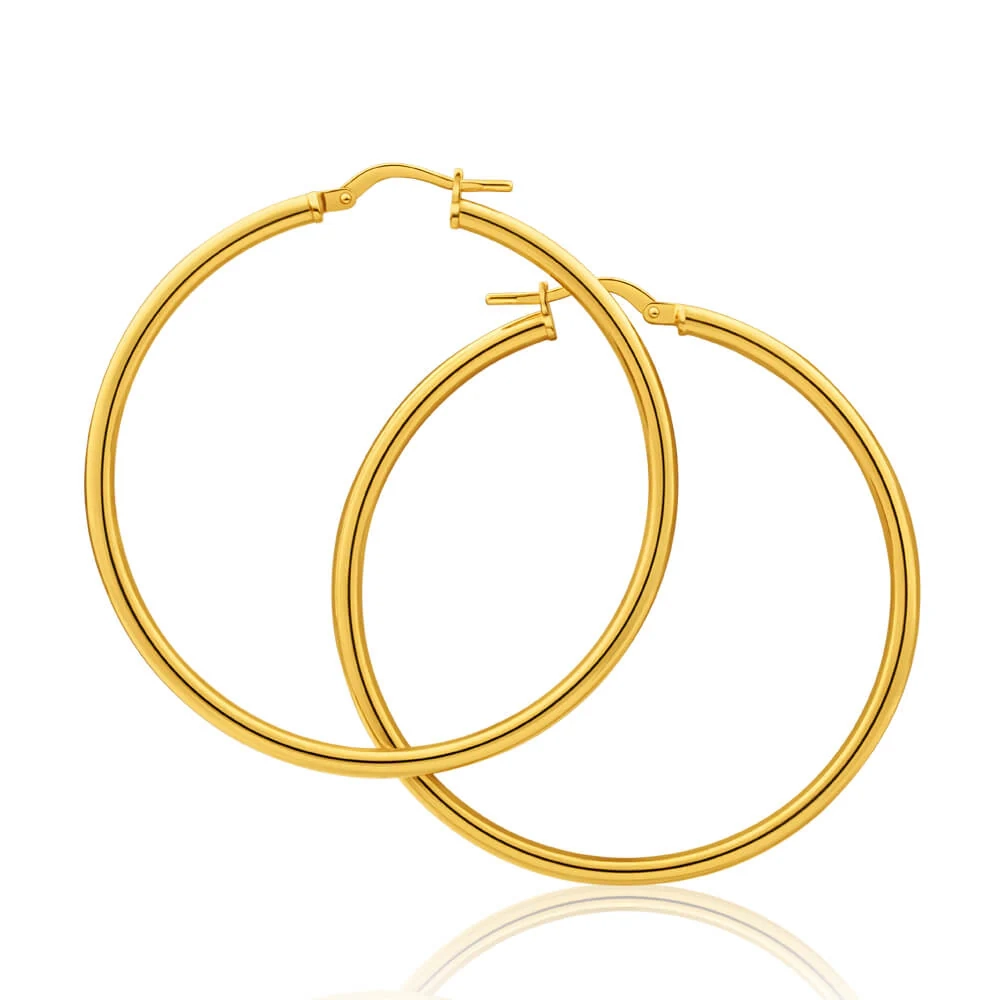 9ct Yellow Gold Silver Filled Gypsy 40mm Hoop Earrings – Shiels Jewellers