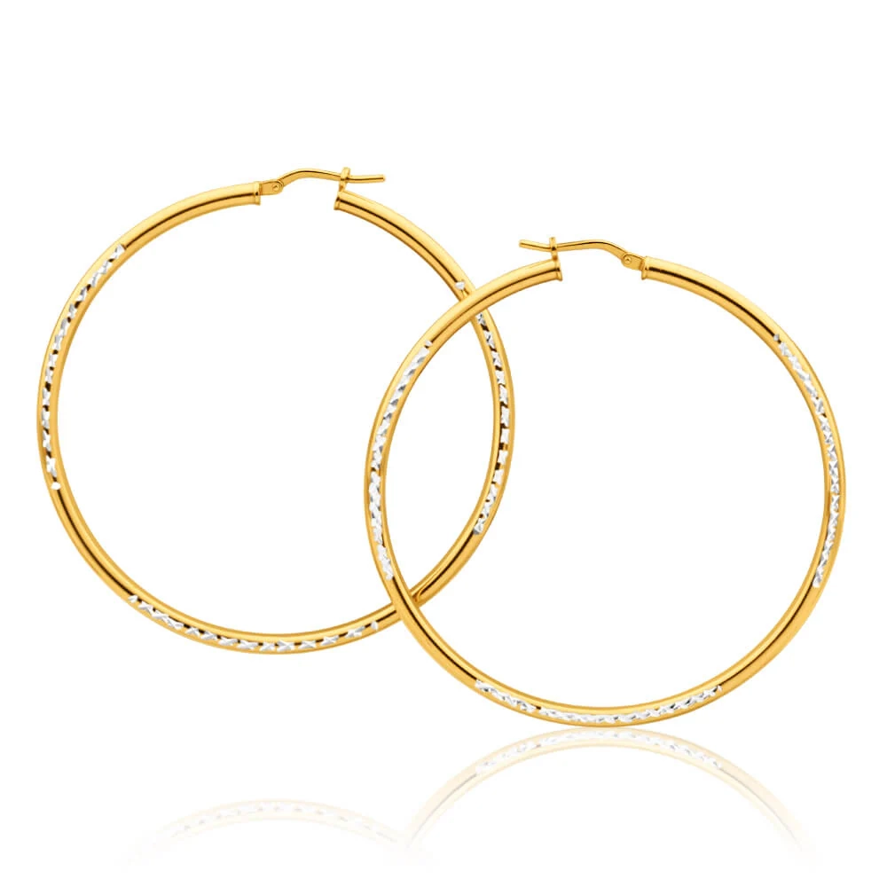 9ct Yellow Gold Silver Filled Simple Two Tone 50mm Hoop Earrings – Shiels Jewellers