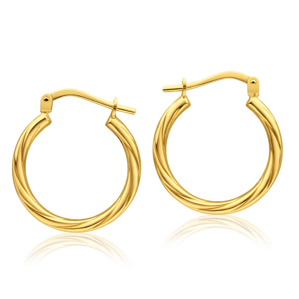 9ct Yellow Gold Silver Filled Twist 15mm Hoop Earrings – Shiels Jewellers