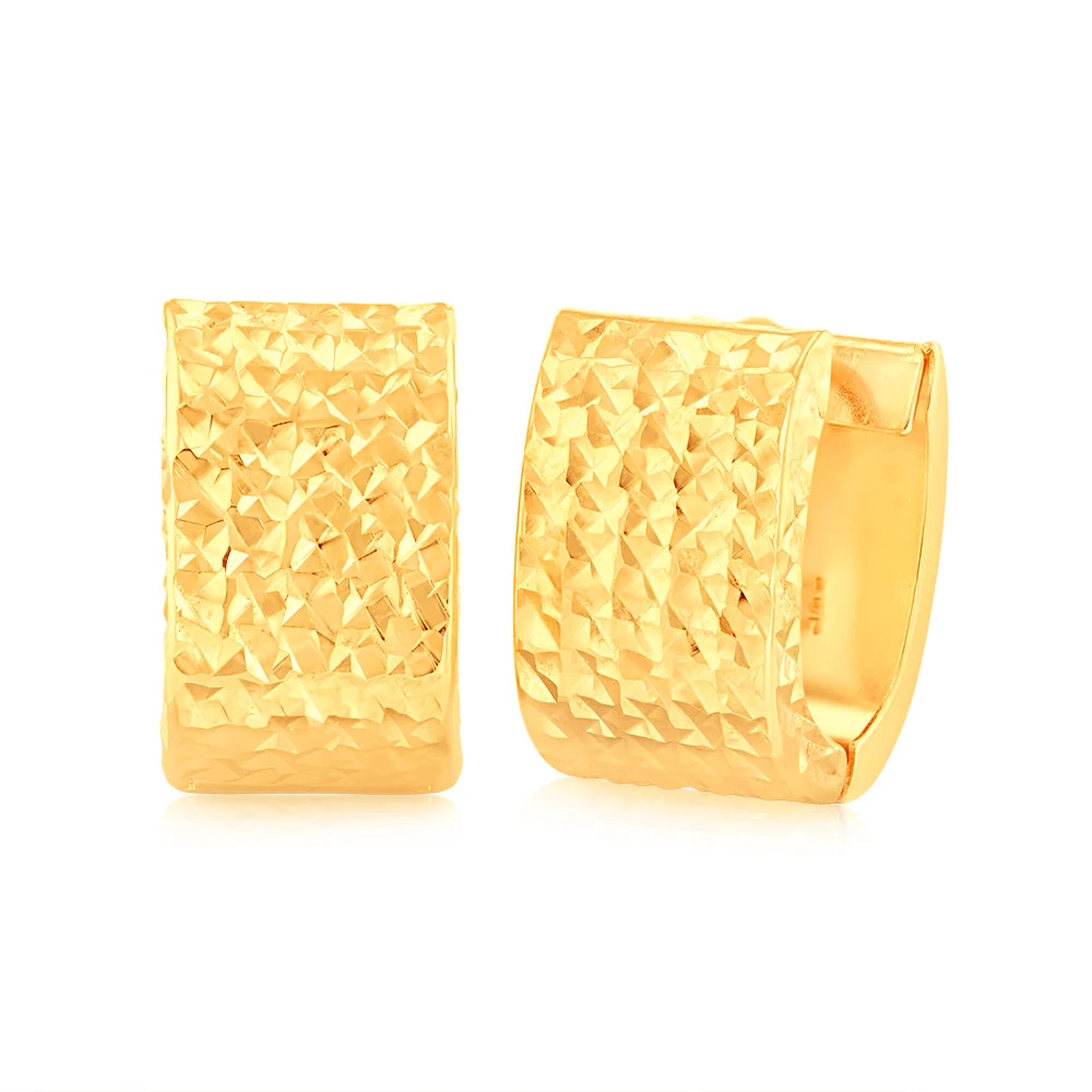 9ct Yellow Gold Textured Huggie Hoop Earrings – Shiels Jewellers