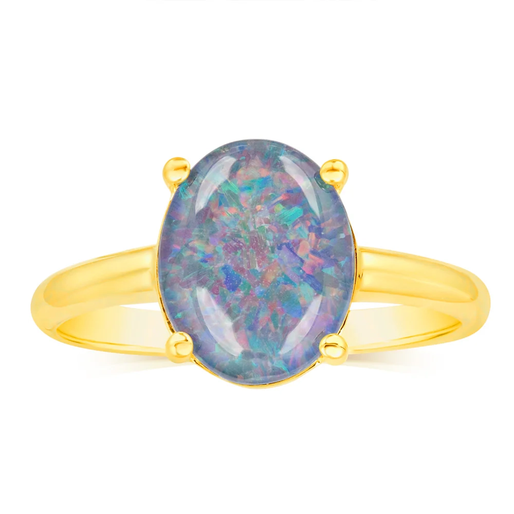 9ct Yellow Gold Triplet Opal Oval Ring – Shiels Jewellers