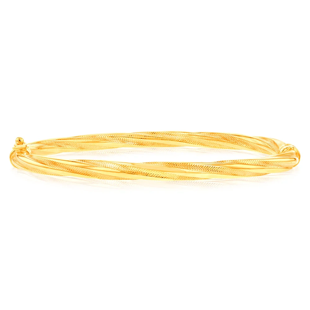 9ct Yellow Gold Twisted Tube Hinged Bangle – Shiels Jewellers