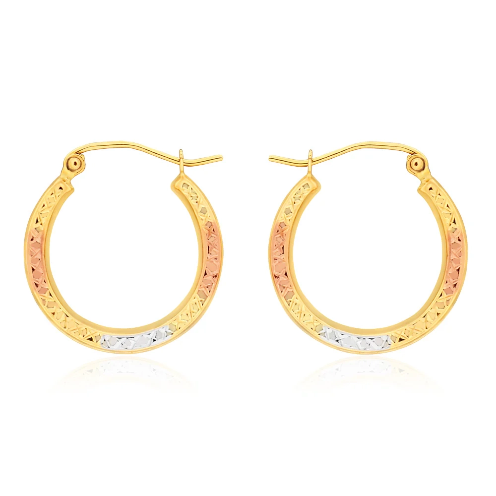 9ct Yellow Gold, White Gold & Rose Gold Cut Out Hoop Earrings – Shiels Jewellers