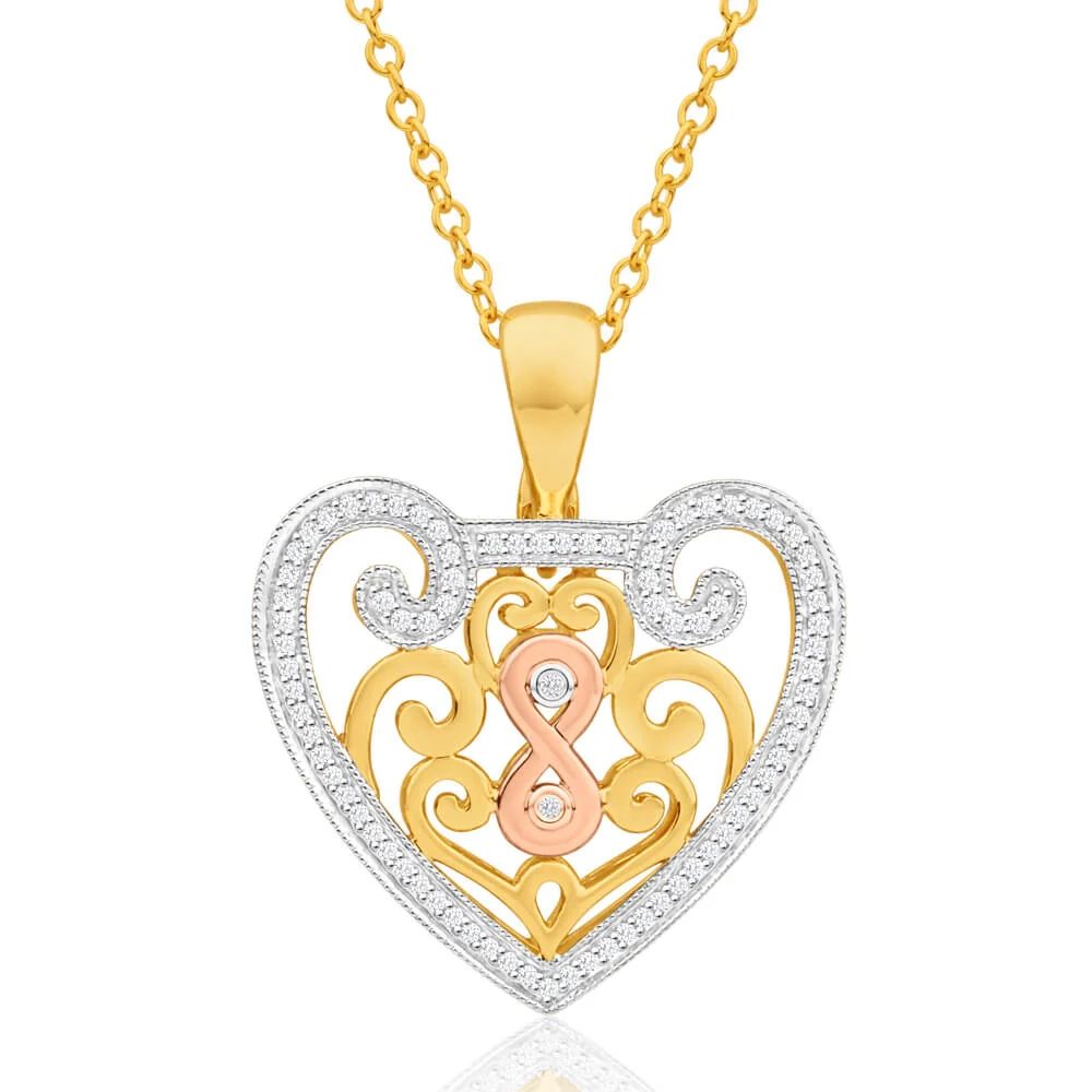 9ct Yellow Gold, White Gold & Rose Gold Diamond Pendant – Shiels Jewellers