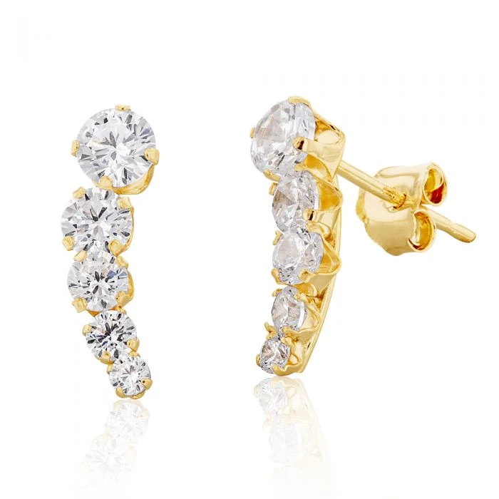 9ct Yellow Gold Zirconia Graduated Ear Climbers – Shiels Jewellers