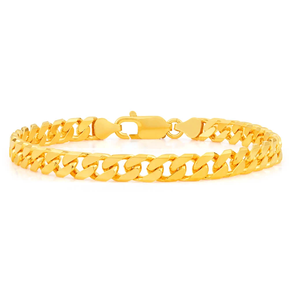 9ct Yellow Solid Gold Heavy Curb Flat Tight Bevelled 21cm Bracelet 250 – Shiels Jewellers