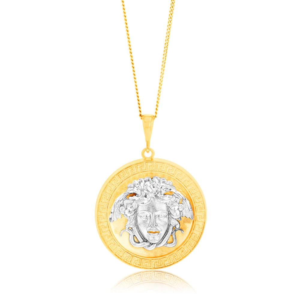 9ct Yellow & White Gold Medusa Greek Key Round Diamond Cut Pendant – Shiels Jewellers