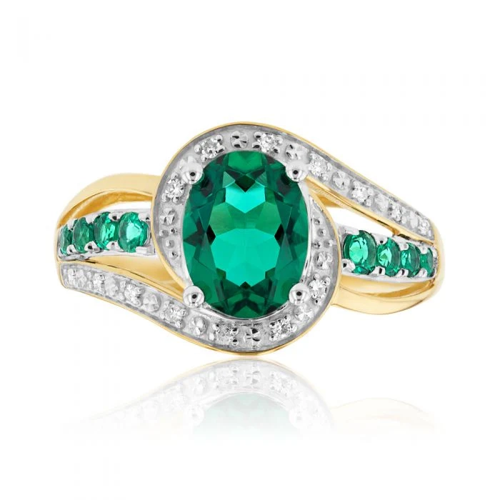 Created Emerald and Diamond Ring in 9ct Yellow Gold – Shiels Jewellers