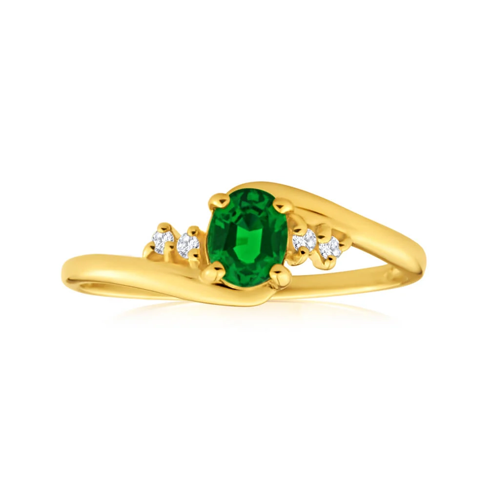 Created Emerald & Zirconia Ring in 9ct Yellow Gold – Shiels Jewellers