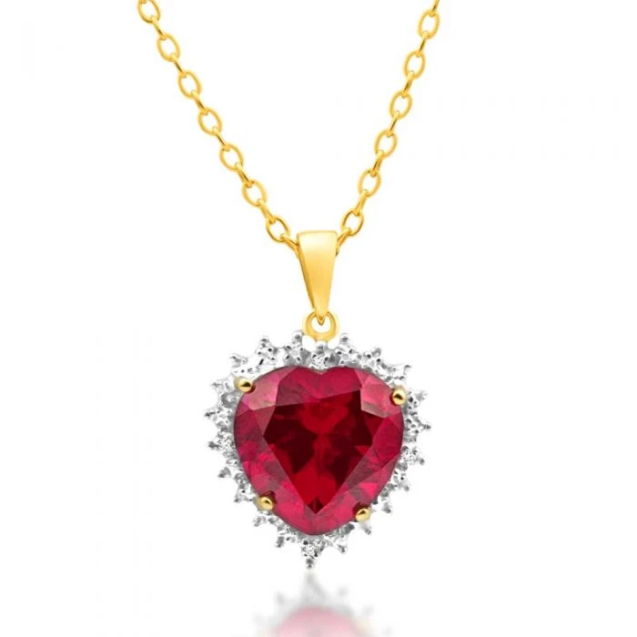 Created Ruby and Diamond Heart Pendant in 9ct Yellow Gold – Shiels Jewellers