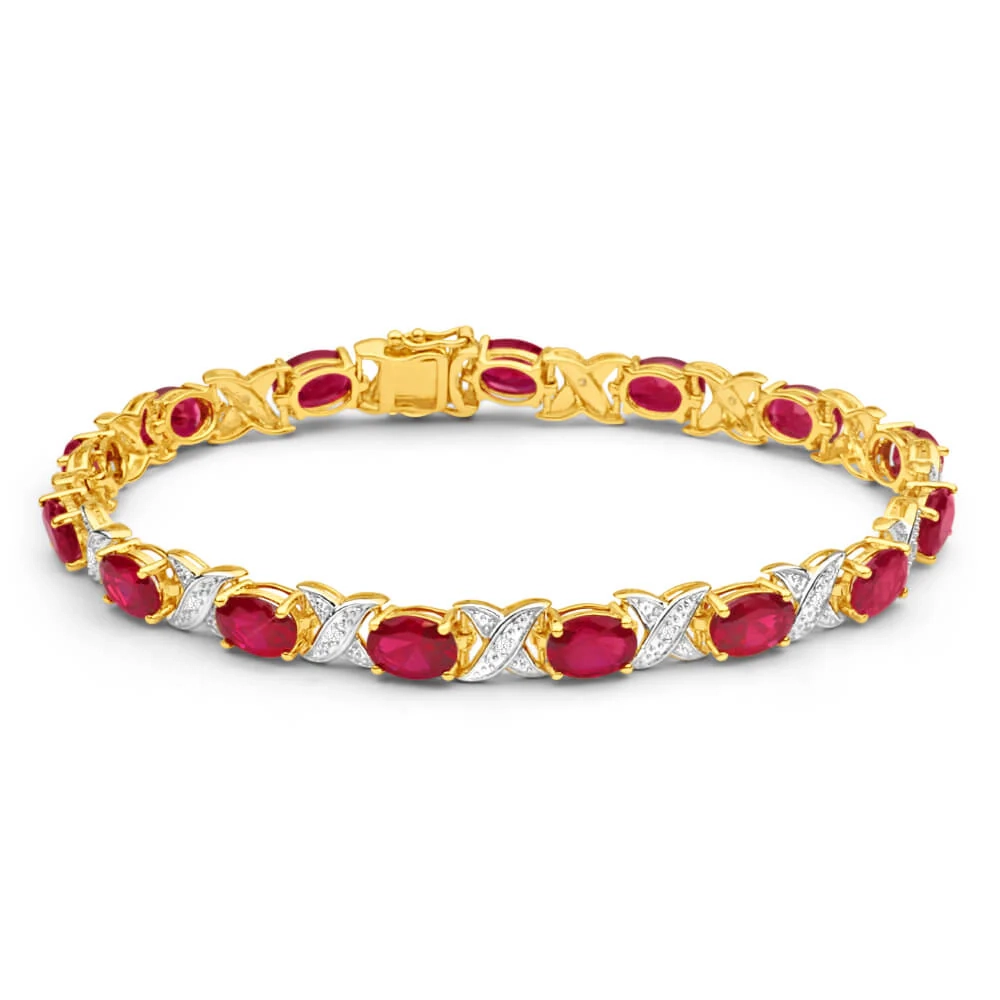 Created Ruby & Diamond 19cm Hugs & Kisses Bracelet in 9ct Yellow Gold – Shiels Jewellers