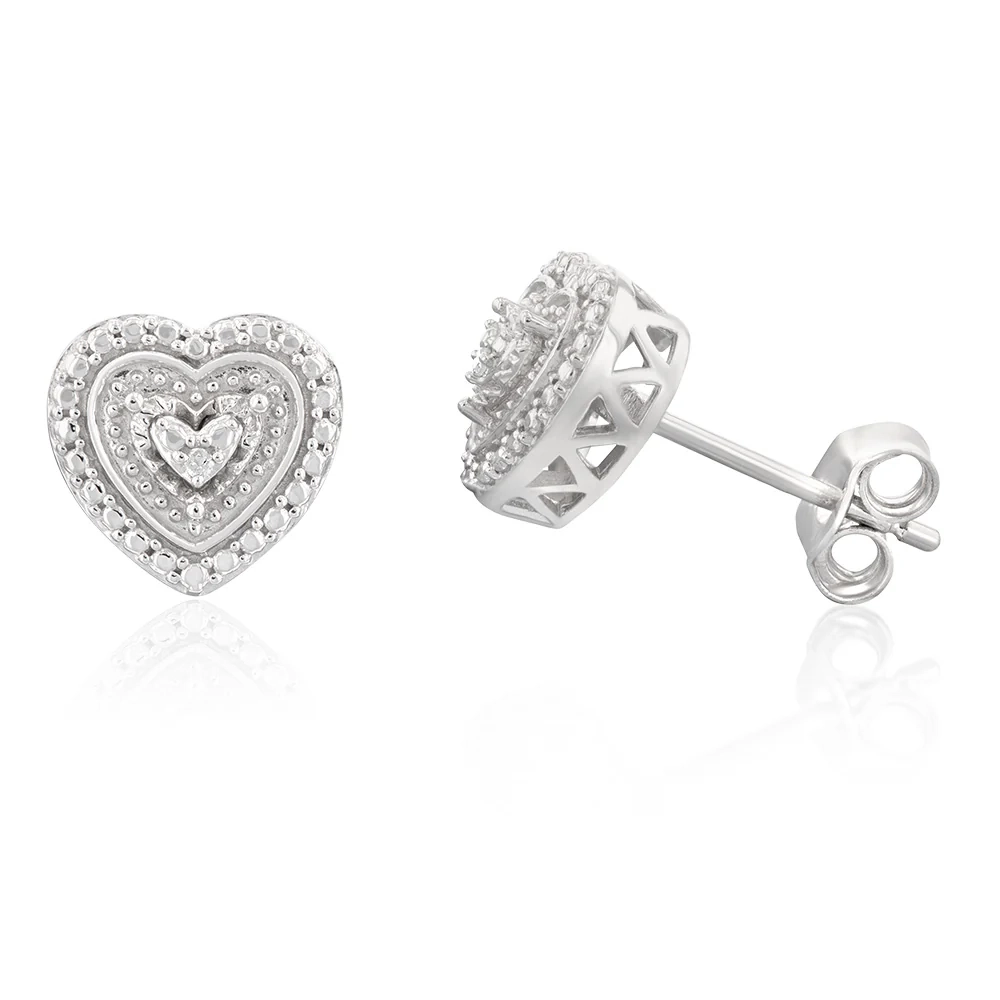 Diamond Heart Shape Earring Studs in Sterling Silver – Shiels Jewellers