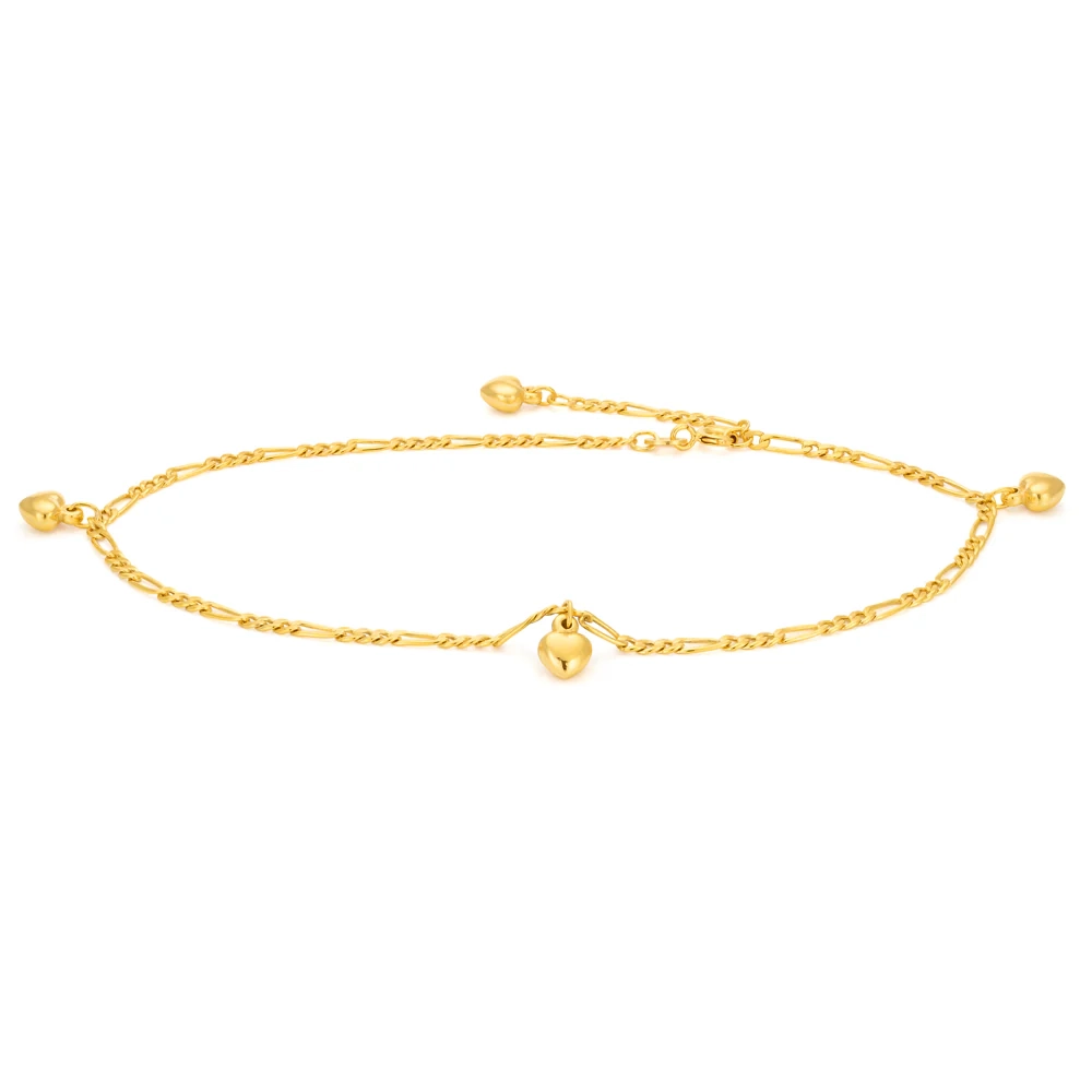 Gold Filled 4 Heart Charm 27cm Anklet – Shiels Jewellers