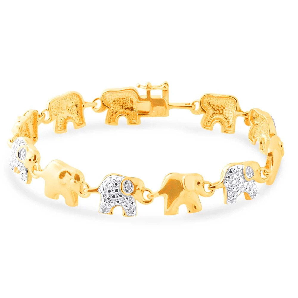 Gold Plated Sterling Silver Diamond Elephant 19.5cm Bracelet – Shiels Jewellers