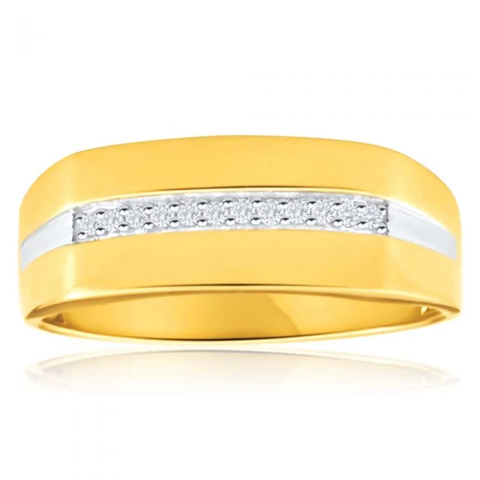 His and Hers Rings 9ct Yellow Gold Diamond Mens Ring with 10 Brilliant – Shiels Jewellers