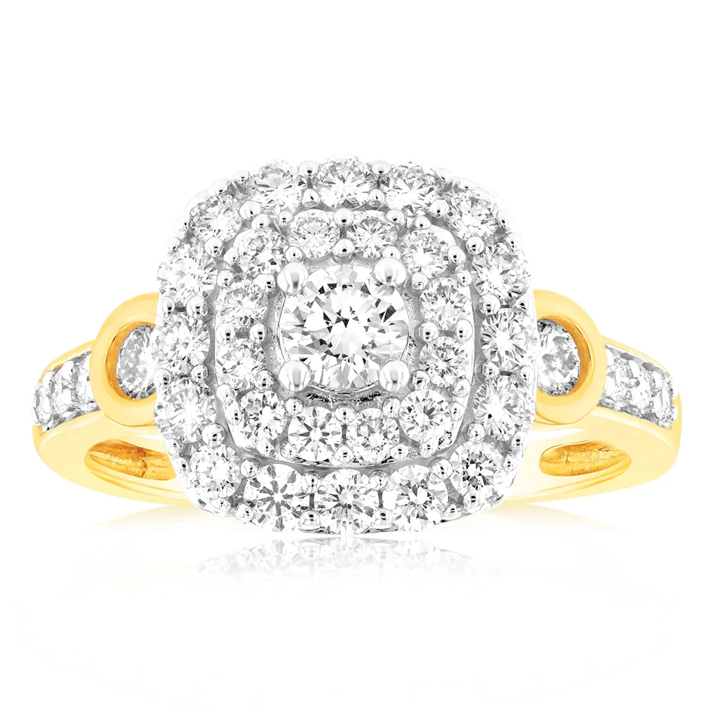 Luminesce Lab Grown 1 Carat Diamond Halo Engagement Ring in 9ct Yellow – Shiels Jewellers