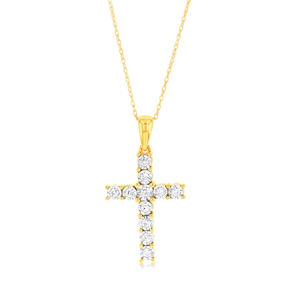 Luminesce Lab Grown 1/4 Carat Diamond Cross in 9ct Yellow Gold on 45cm – Shiels Jewellers