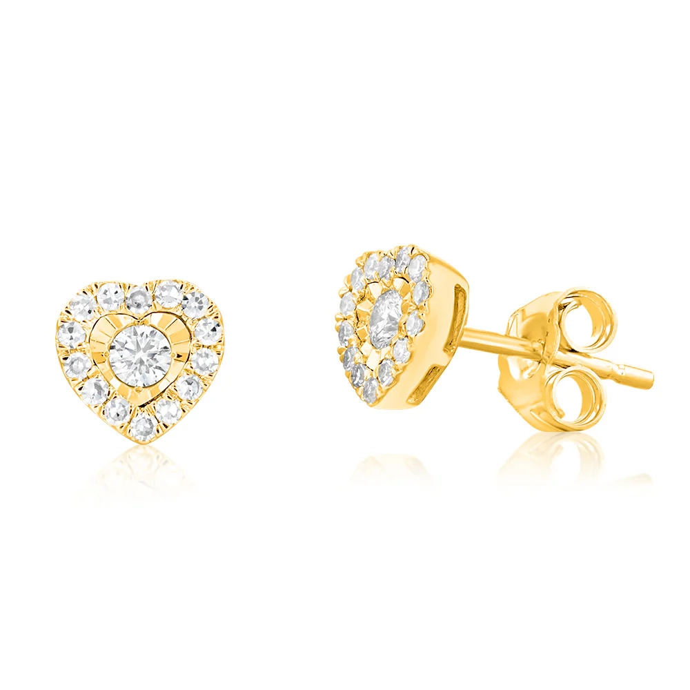 Luminesce Lab Grown 9ct Yellow Gold 1/4 Carat Diamond Heart Stud Earri – Shiels Jewellers