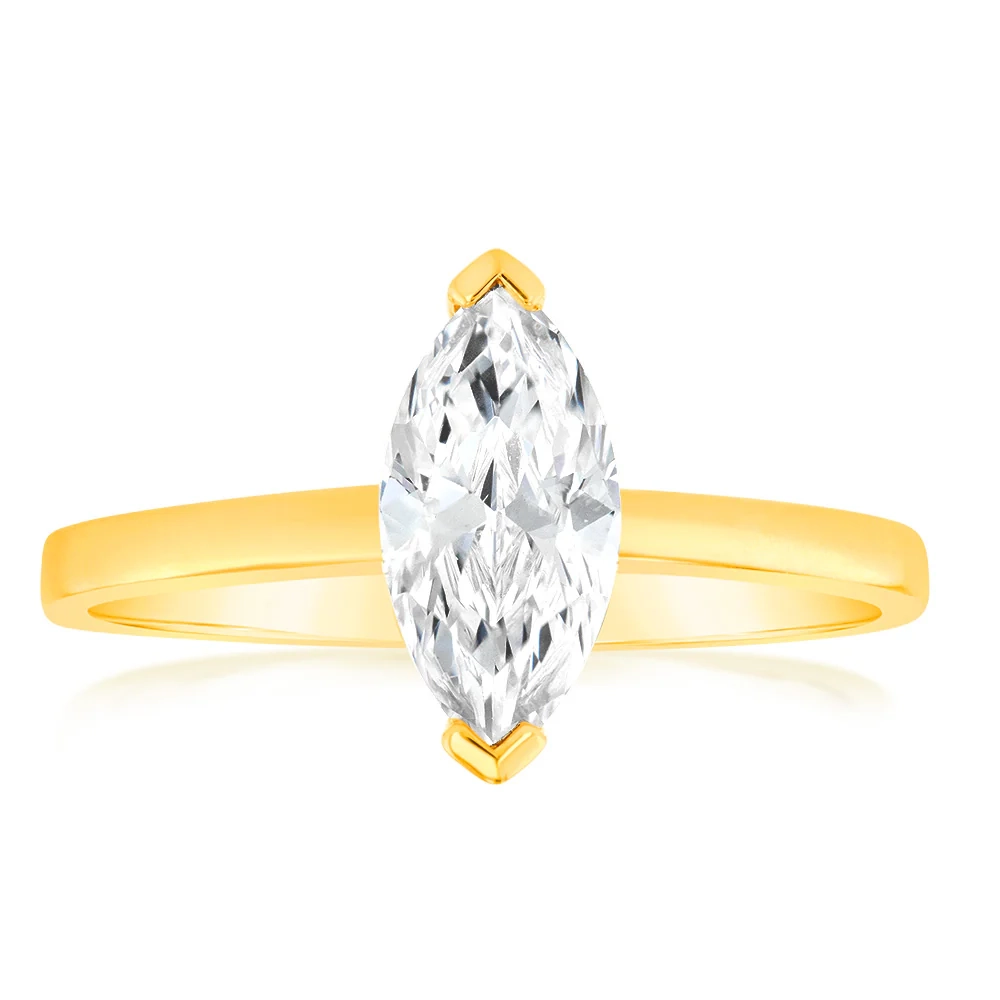 Marquise Cut Cubic Zirconia Ring in 9ct Yellow Gold 1 Carat Look – Shiels Jewellers