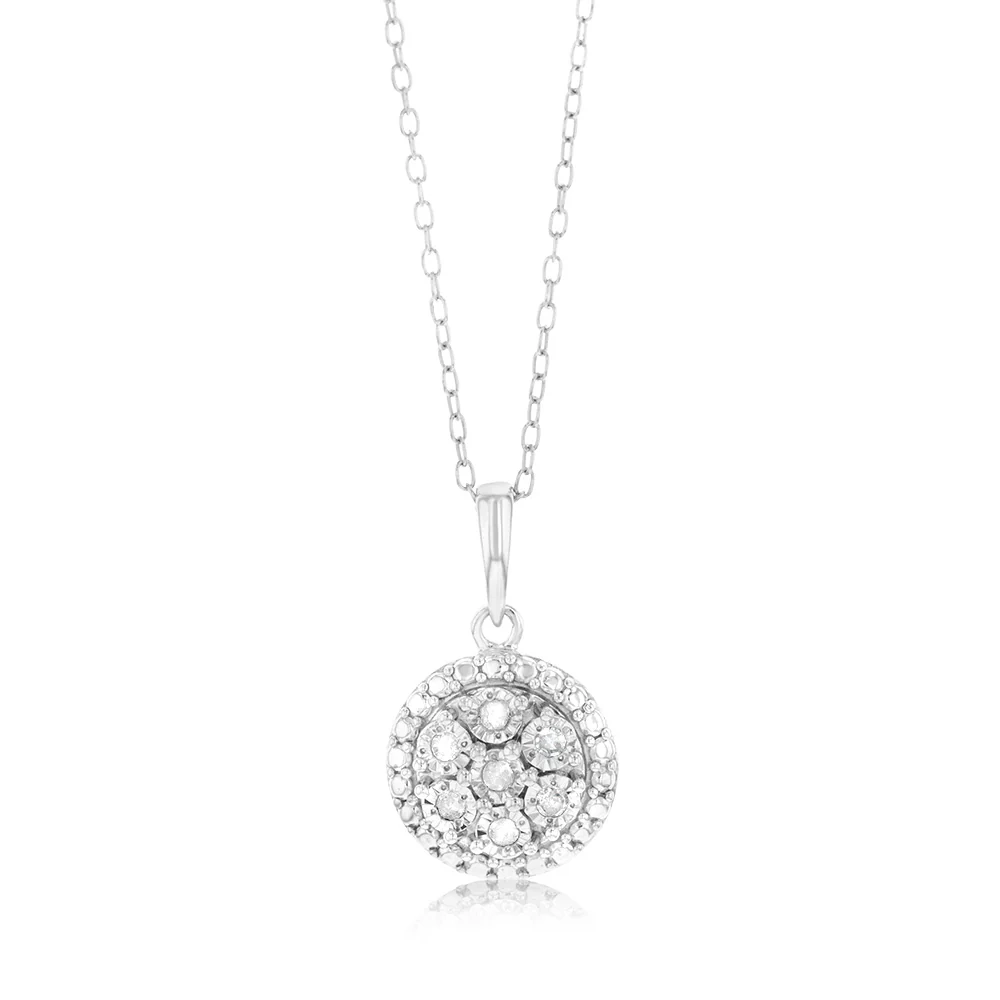 Sterling Silver 1/10 Carat Diamond Round Cluster Pendant on 46cm Chain – Shiels Jewellers