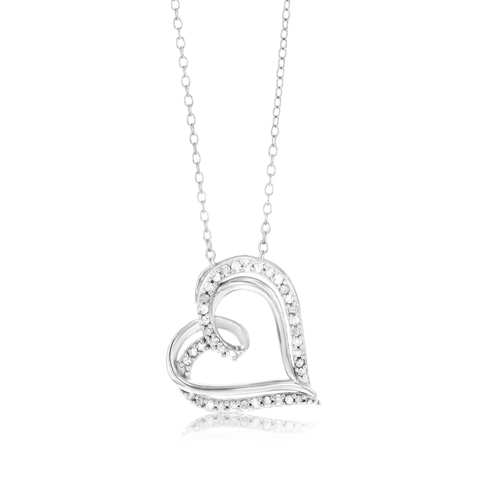 Sterling Silver 1/5 Carat Diamond Double Heart Pendant on 45cm Chain1/ – Shiels Jewellers