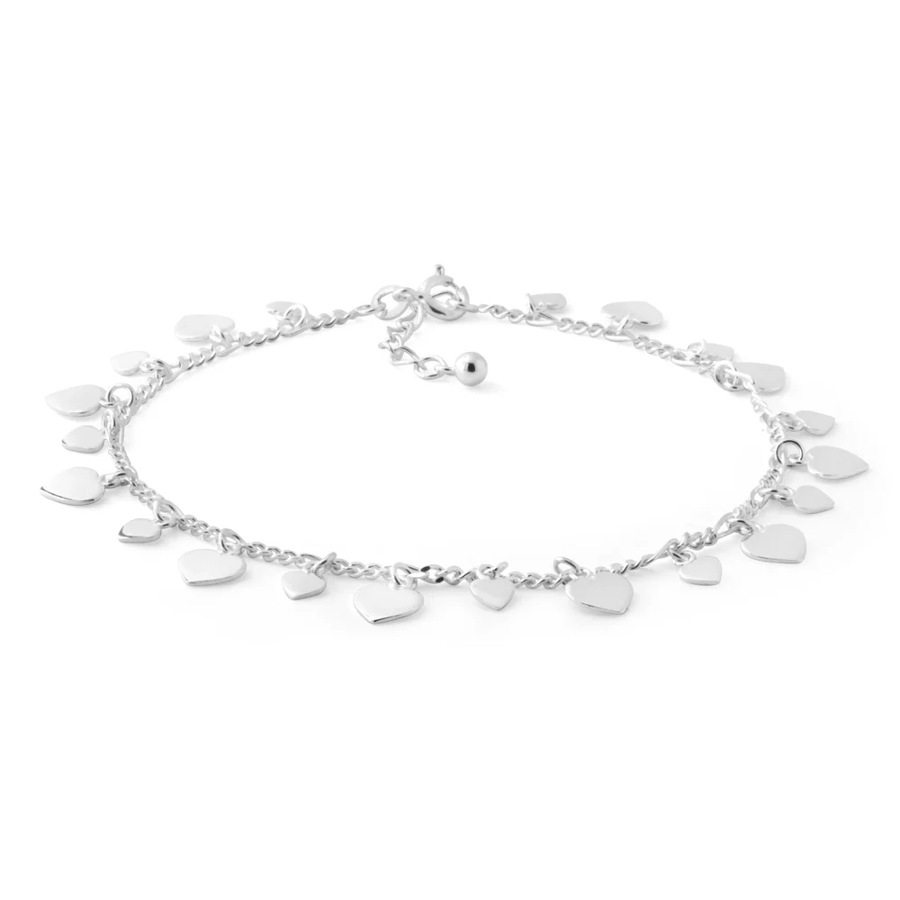 Sterling Silver 25cm Multi Heart Charm Anklet – Shiels Jewellers