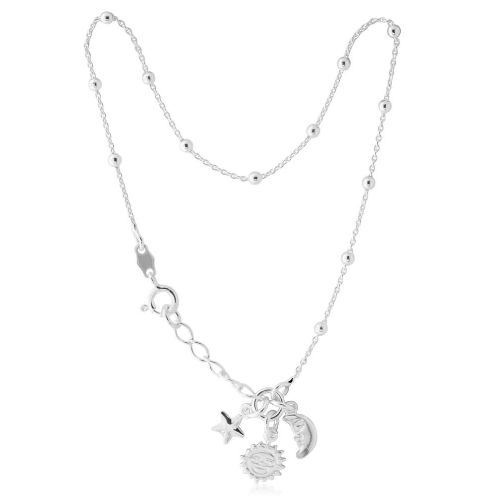 Sterling Silver 25cm Sun Moon and Star Charm Anklet – Shiels Jewellers