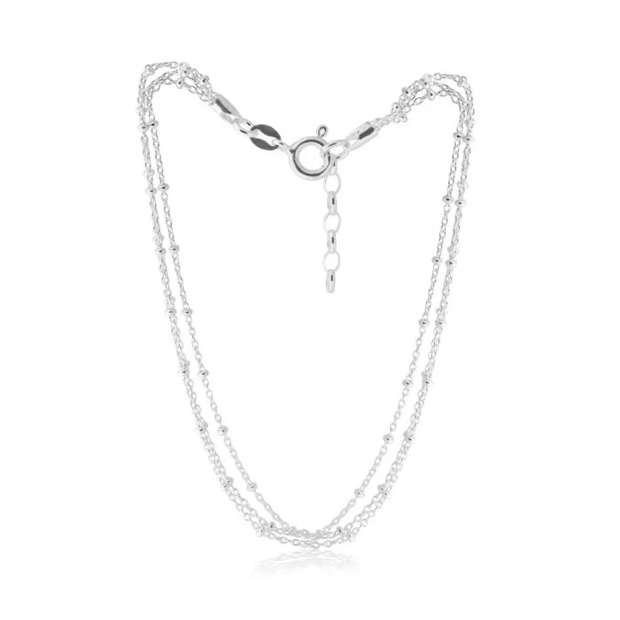 Sterling Silver Beaded Double Link 25cm+Extender Anklet – Shiels Jewellers