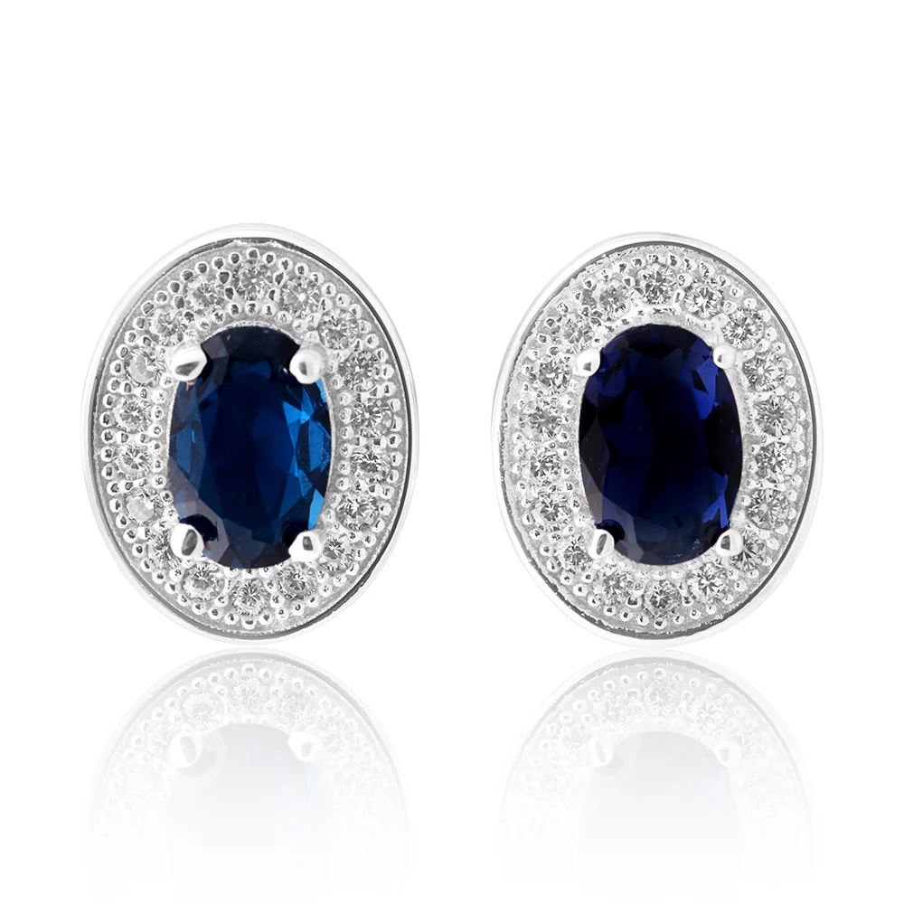 Sterling Silver Created Sapphire and Zirconia Oval Studs – Shiels Jewellers