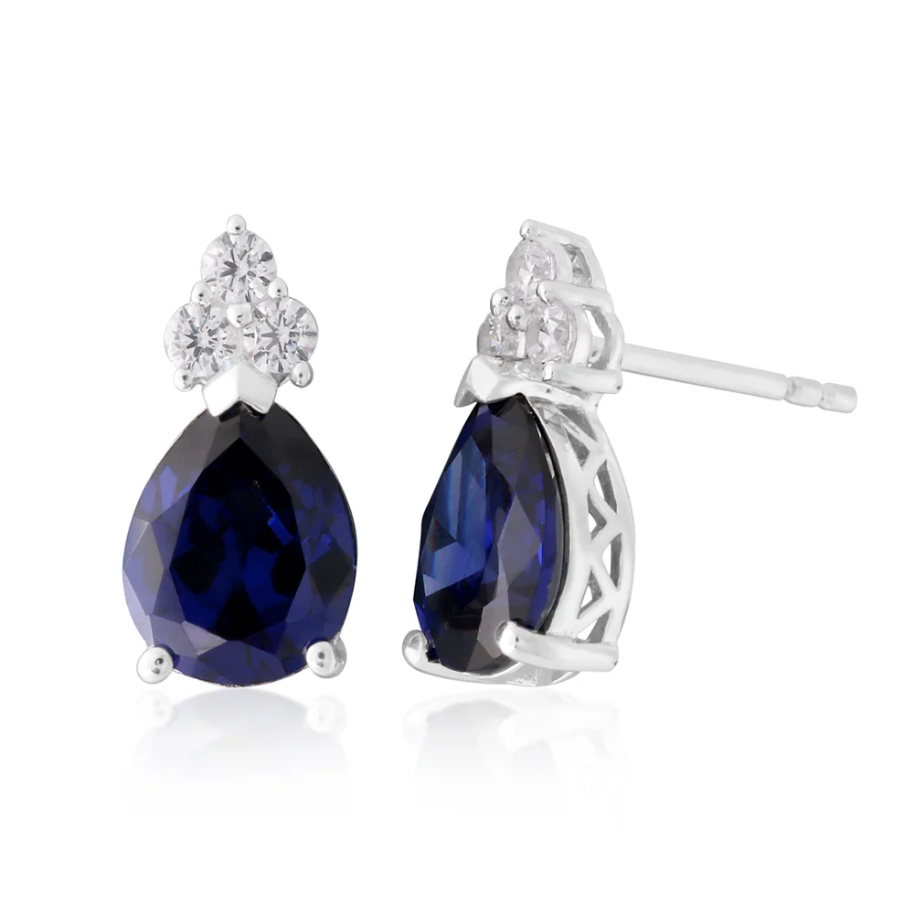 Sterling Silver Created Tanzanite and White Zirconia Pear Stud Earring – Shiels Jewellers