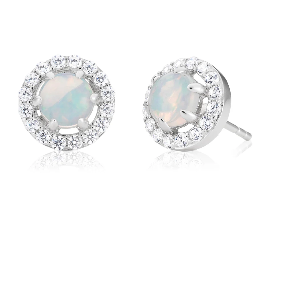 Sterling Silver Created White Opal and Cubic Zirconia Stud Earrings – Shiels Jewellers