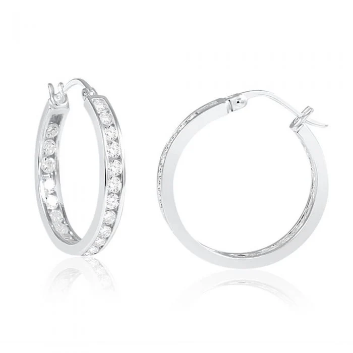 Sterling Silver Cubic Zirconia 18mm Hoop Earrings – Shiels Jewellers