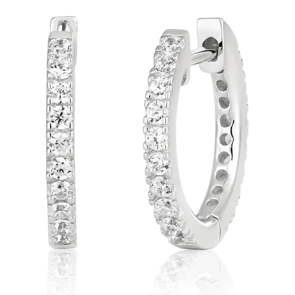 Sterling Silver Cubic Zirconia Huggie Hoop Earrings – Shiels Jewellers