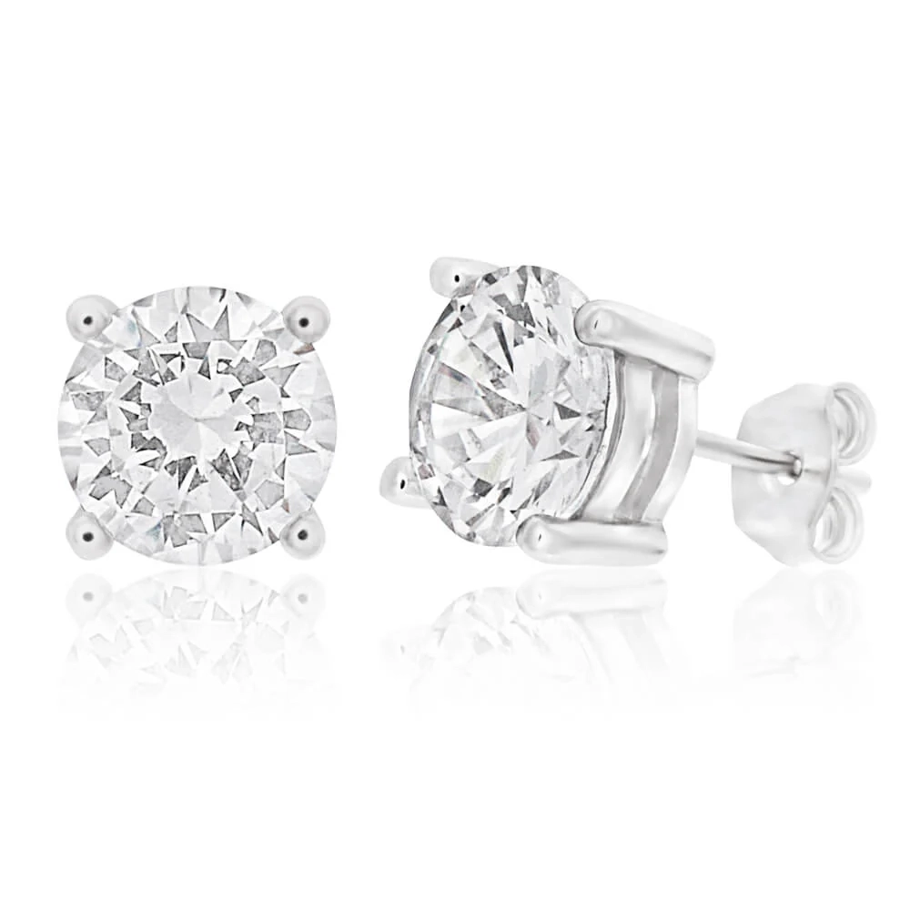 Sterling Silver Cubic Zirconia White 8mm Stud Earrings – Shiels Jewellers