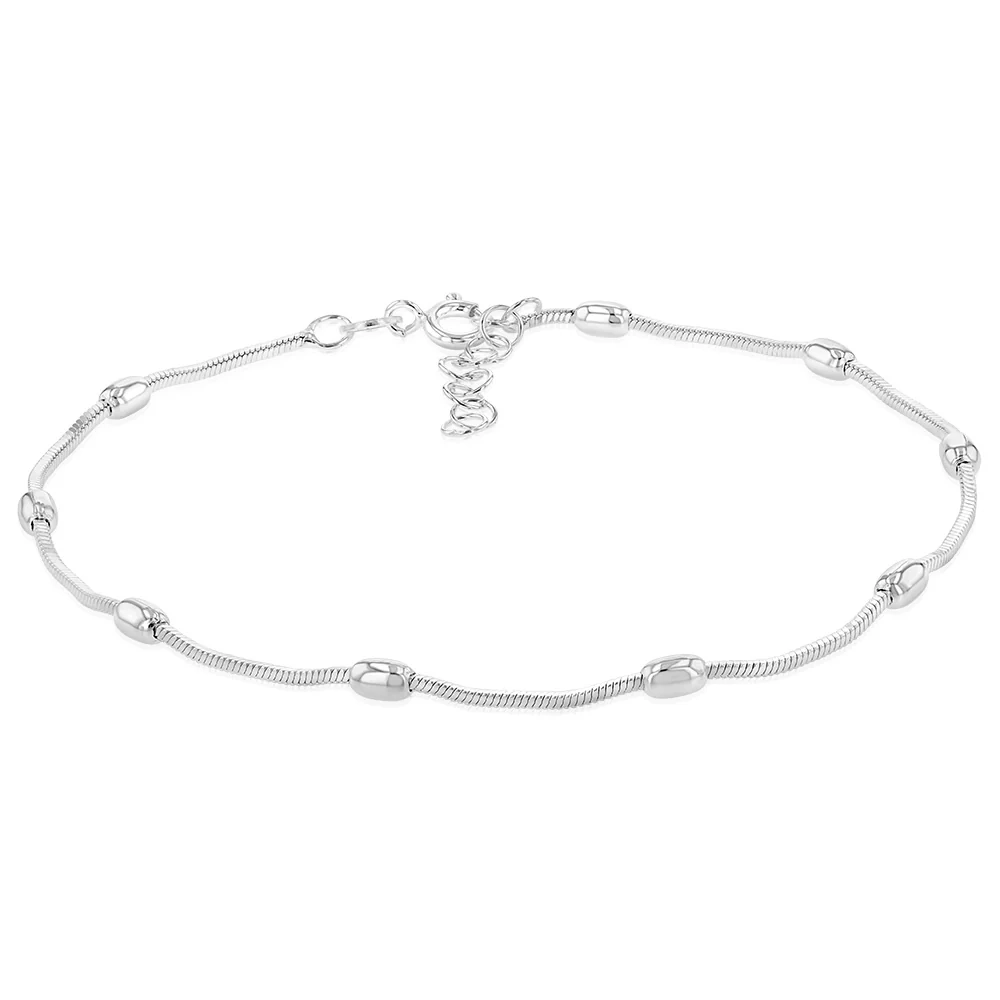 Sterling Silver Fancy Link Bead 25cm Anklet – Shiels Jewellers