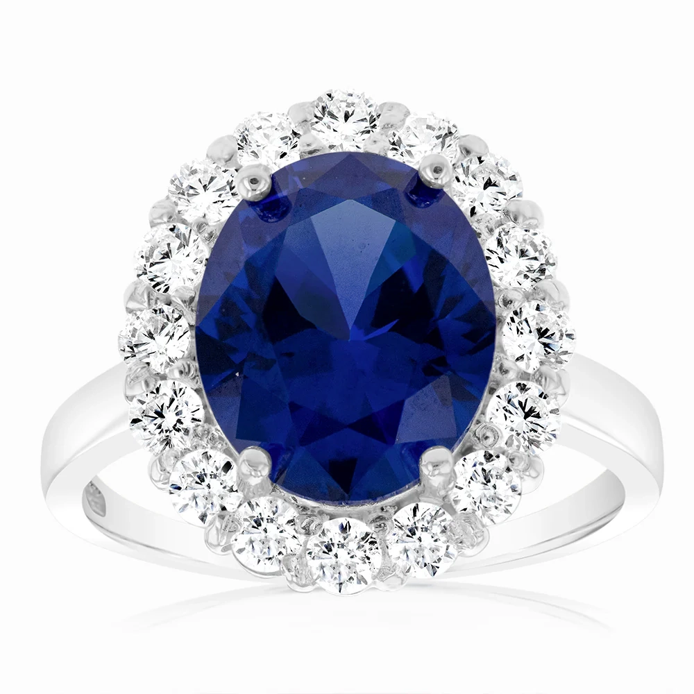 Sterling Silver Oval Blue And White Zirconia Halo Ring – Shiels Jewellers