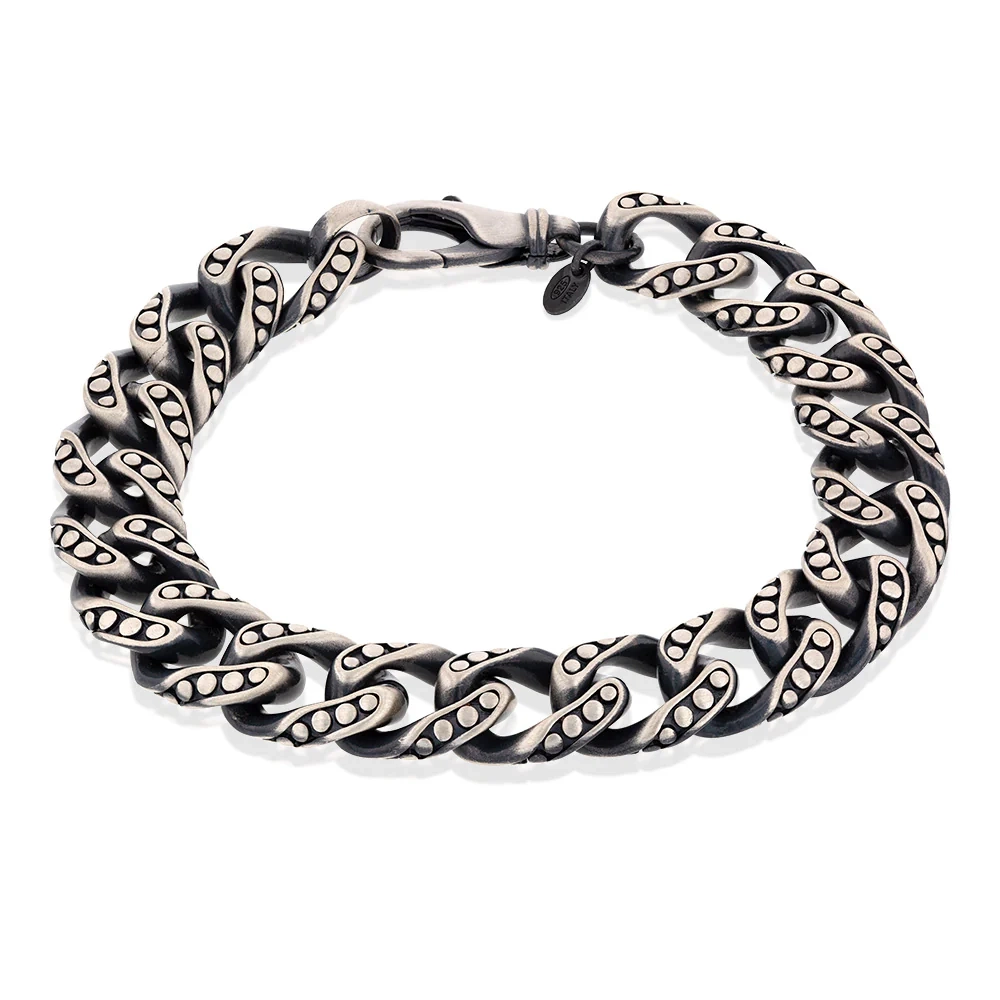 Sterling Silver Oxidised 13mm Dot Pattern Curb 23cm Bracelet – Shiels Jewellers